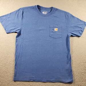 Carhartt Shirt Men's Medium Blue Loose Fit Cotton Stretch Pocket Short Sleeve